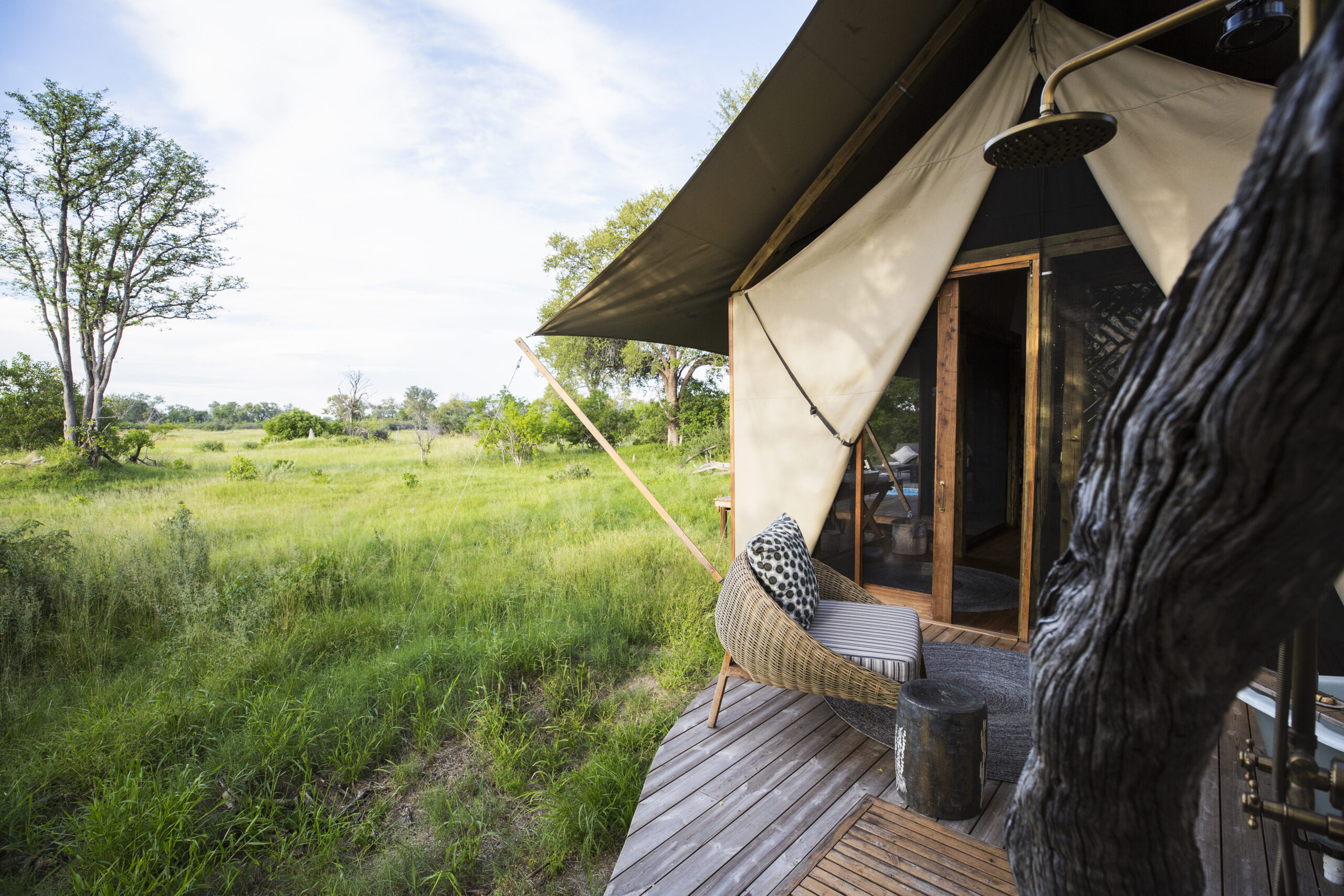 Exerior of a tent, tourist accomodation in a safari camp.